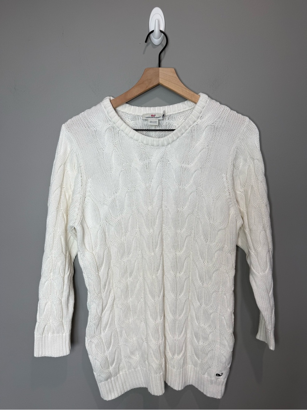 Vineyard Vines Cable Knit Sweater White Ivory Cotton Blend Size Medium Preppy